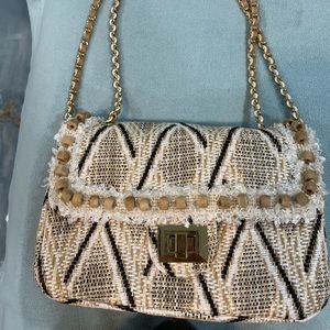 Summer beige white and black handbag